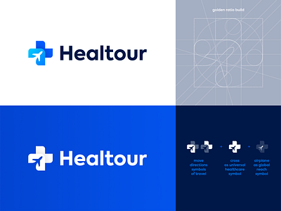 Healtour logo insight blue brand branding creative cyan design healing health healthcare hospital icon logo logotype mark medical travel vector