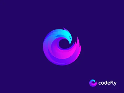 Codefly Unused Logo abstract branding code coding creative gradient hawk icon it lettering logo logotype mark monogram programming software spiral symbol uiux webdevelopment