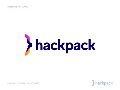 Hackpack logo concept #1 abstract big tech brand identity branding chat coding community face human icon interview logo logomark logotype mark programming software symbol tech technology
