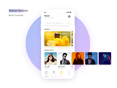 Daily UI Challenge: Music App - Home Screen app app design clean ui ux