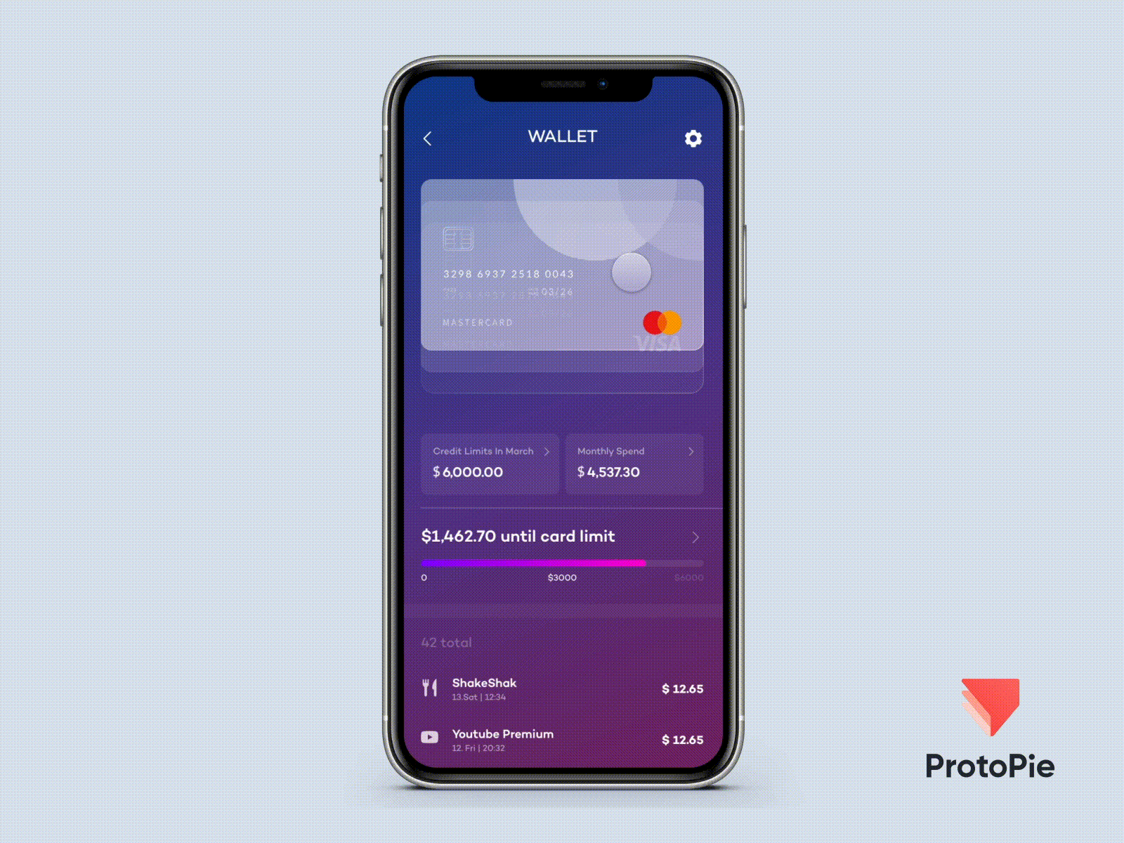 3D motion wallet card ui cards ui design fintech gui motion pieday playoff product protopie prototype simple ui uiux ux wallte