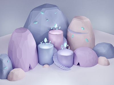Crystal Cave 3d aesthetic blender calming cave crystal environment learning light lowpoly newbie scene