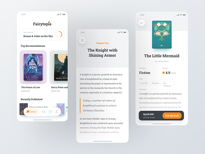 Fairytopia – Book Online Shop & Reading App app concept book book app book shop clean figma minimalist read readiing ui ui design ux ux design