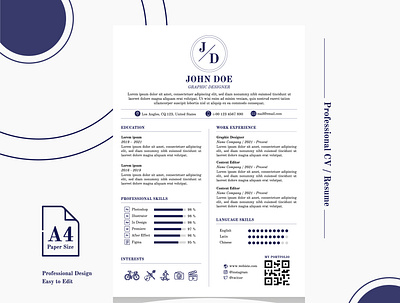 Professional CV Resume Elegant Design cretaive market cv cv resume design cv resume idea cv resume tenplate editable elegant graphic design jobs printable professional recruitment resume template vector