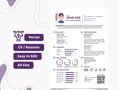 Minimalist CV and Resume Design cretaive market cv cv resume cv resume design cv resume idea cv resume template editebale elegant graphic design jobs printabel professional recruitment resume template vector