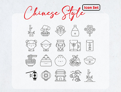 Chinese Style Icon Set angpao asian branding chiense new year chinese design elegant graphic design icon icon set illustration line art line icon logo lunar social media ui