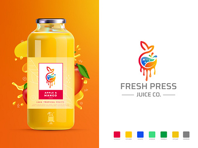 Fresh press Juice Co. Logo branding colorful logo food and drink fresh food fresh logo fruits illustration juice juice box juice logo juice packaging