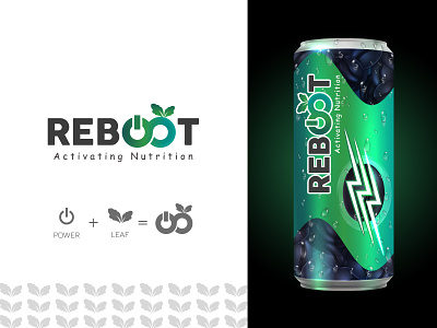 Reboot Logo creative logo food green leaf logo design nutrition power restaurant typography