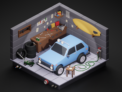 Garage 3d blender blender3d car design game art garage illustration isometric