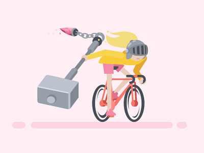 Modern knight flat bike character flat game art illustration knight mace vector
