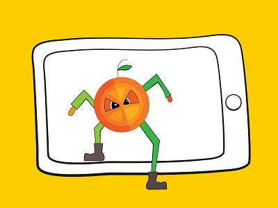 orange illustration coming out of tablet coming out funny illustration orange screen tablet