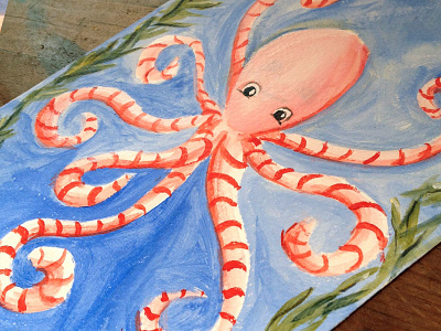 Candy Cane Octopus acrylic candy cane christmas handmade octopus painting sea weed wreath