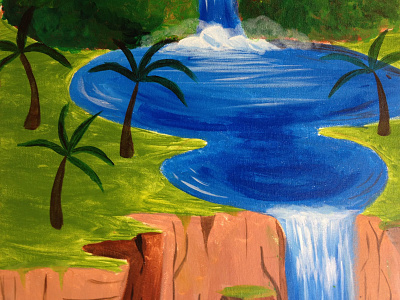 Tropic Pools and Waterfalls acrylic brooke glaser cliff hawaii painting palm tree pool tropical waterfall