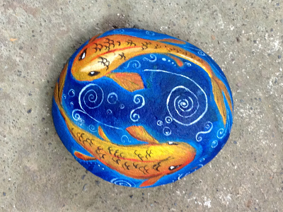 Koi Garden Stone acrylic brooke glaser fish gold fish handmade koi natural painting rock stone