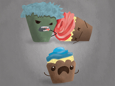 Zombie Cupcake, Textured cannibal cupcake cute dessert frosting illustration morbid sweets zombie