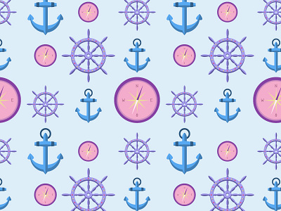 Nautical Pattern anchor colorful compass cute helm illustration pattern ship ship wheel surface design