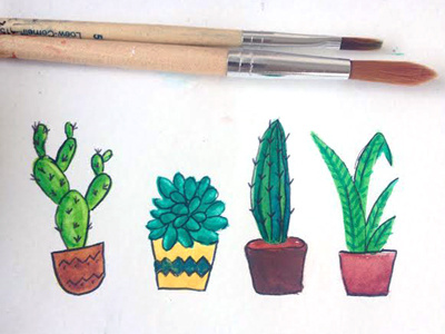 Succulents Painted cactus cute gouache illustration paint plant planter spike succulents
