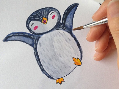 Happy Baby Penguin Illustration baby cute gouache happy illustration painting penguin the 100 day project watercolor