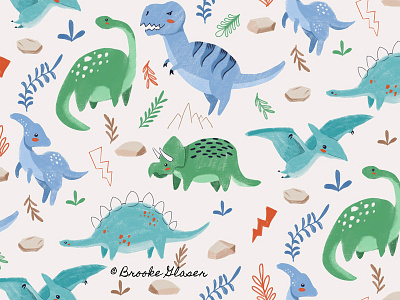 Dinosaurs art childrens book childrens illustration dinosaur illustration pattern