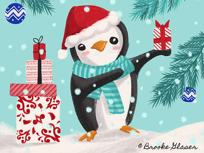 Penguin and Present art childrens book childrens illustration christmas christmas art holiday art illustration penguin