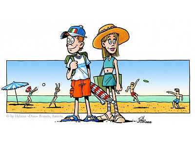On the beach beach illustration italy schoolbook summer
