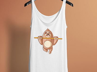 Sloth Hanging On Wooden Stick - T Shirt Design