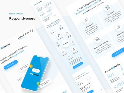 Botmaker Responsive Website blue design figma inspiration landing landing page ui ux webdesign white