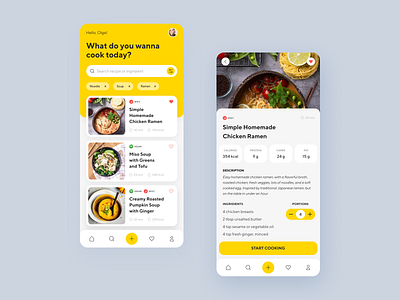 Recipe App app concept app design cooking app design figma food mobile app recipe app ui ux yellow