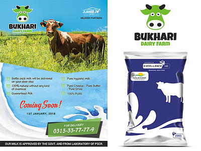 Bukhari Dairy Farm brouchure logo packet design packing product design