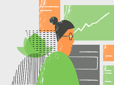 RYU Illustration bitcoin blockchain books composition crypto dashboard figures girl glasses green illustrations llustration pattern retail shapes solution texture women work