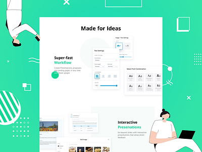 Beautiful article-like presentations builder comment mode homepage illustrations intro landing pitch presentation product proposal sharing spreadsheets web design website