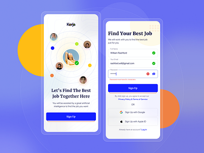 Sign Up Jobs Seeker App adobexd alert app apps blue colors design form jobs onboarding signup typography ui ui ux ux xd xd design