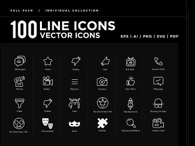 100 Line Vector Icons Design 4 color abstract app black white branding design icon icons identity ios letter logo mark set type
