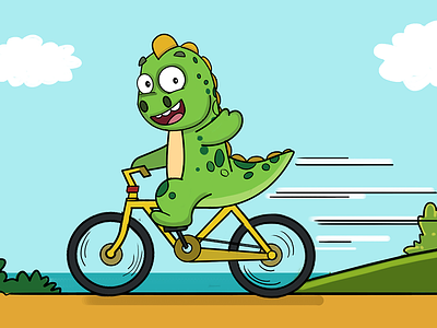 Dinosaur On Bicycle animal bicycle book illustration cute dinosaur education kids single story illustration