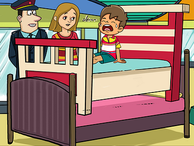 Boy Crying On Bed - Illustration bed illustration book illustration cute family illustration kids police man story illustration