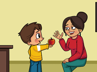 Child Give Apple To His Mother - Story Illustration book illustration child story cute education kid mother story story illustration