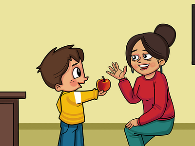 Child Give Apple To His Mother - Story Illustration