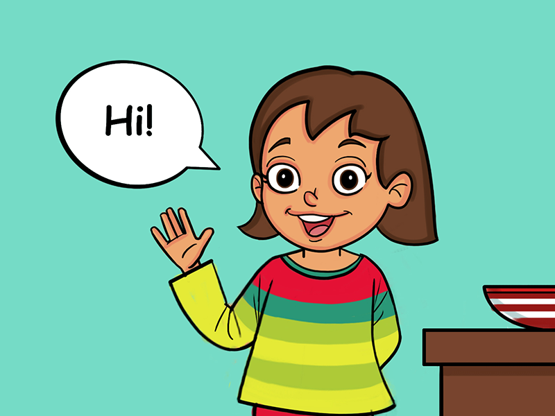 Cute Girl Saying Hi - Story Illustration.