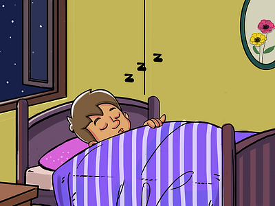 Boy Sleeping On Bed - Illustration