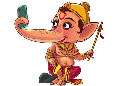 Lord Ganesha Is Taking Selfie - Story Illustration book book illustration cute illustration design education god illustration lord ganesha selfie story illustration