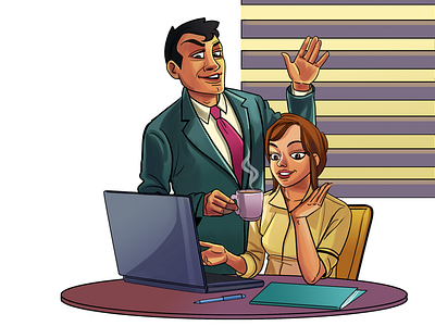 Man And Woman Talking - Office Illustration book illustration boy cute design girl office story vector