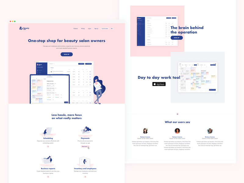 Beauty POS Landing Page app beauty landing landing page design management page startup web