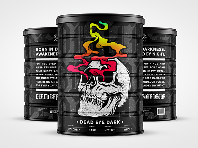 Death Before Decaf: Dead Eye Dark art direction branding can design coffee coffee branding coffee design coffee packaging design graphic design identity illustration logo packaging packaging design student project student work type typography