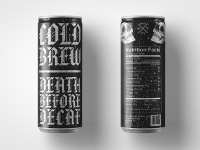 Death Before Decaf: Cold Brew Can art direction branding can design coffee coffee branding coffee design coffee packaging design graphic design identity illustration logo packaging packaging design student project student work type typography