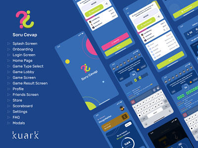 Soru Cevap | Mobile Game App android app cevap design friends game game lobby home page ios kuark mobile modals onboarding profile puzzle settings soru store ui