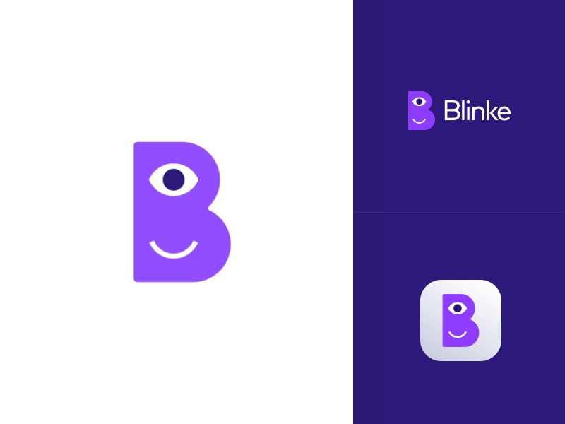 Blinke Logo animation blink eye geometric icon logo logo design logotype mark minimalist monogram smile