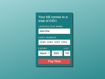 DailyUI 002: Card Payment Screen credit card dailyui