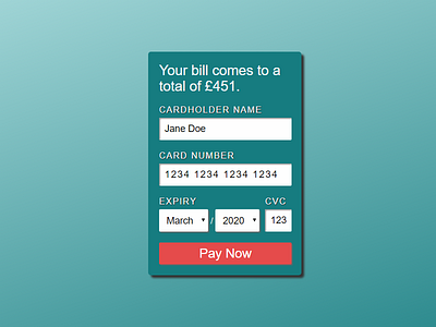 DailyUI 002: Card Payment Screen