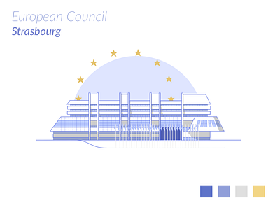 EUROPEAN COUNCIL - Monuments in Strasbourg series | #2 alsace architecture blue building drawing europe european council flag flat flatdesign france graphic design house illustration lines procreate stars strasbourg strokes