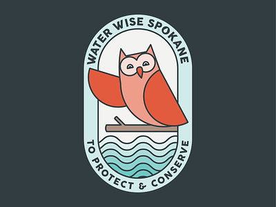 Water Wise Owl badge branding conservation conserve design flat icon illustration illustrator inland northwest logo logotype owl pacific northwest pnw river spokane vector vector art water